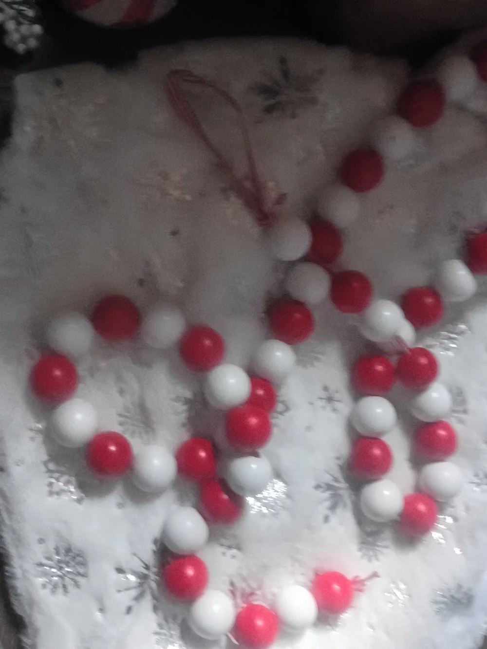 Red & White Wooden Beaded Garland Lot -4 Strings